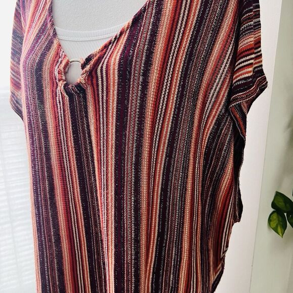 Studio 8 Burgundy Red Striped Knitted Lightweight Flowy Stretchy Blouse Plus 3X - Picture 3 of 6